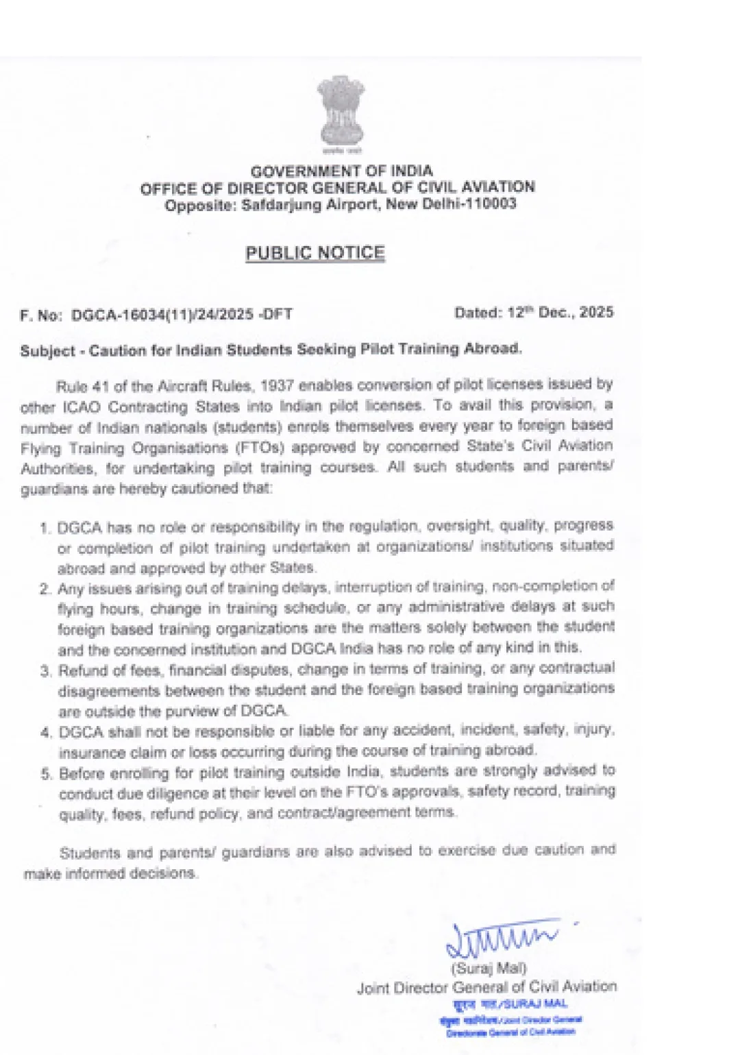 DGCA Notice